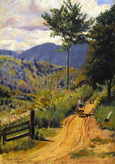 Landschaft mit einem Gebirgszug und einer Figur von Alfredo Andersen